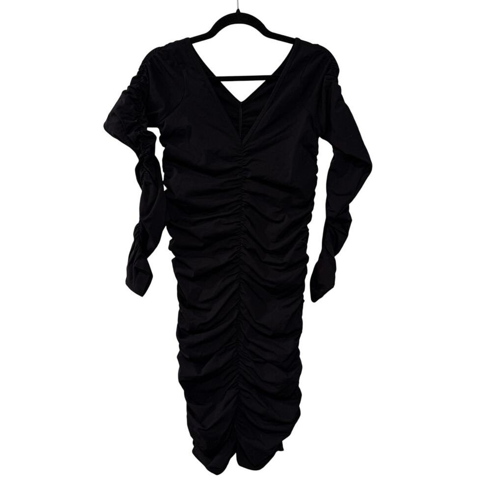 NWT! Helmut Lang XS/S Ruched Bodycon Midi Jersey Dress $495 Long Sleeve Black - Picture 6 of 12